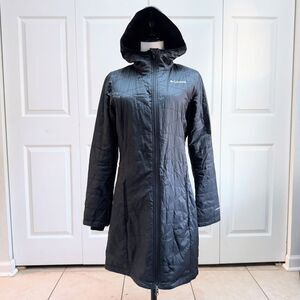 Columbia | Omni Heat Full Zip Black Hooded Puffer‎ Trench Parka Jacket, S